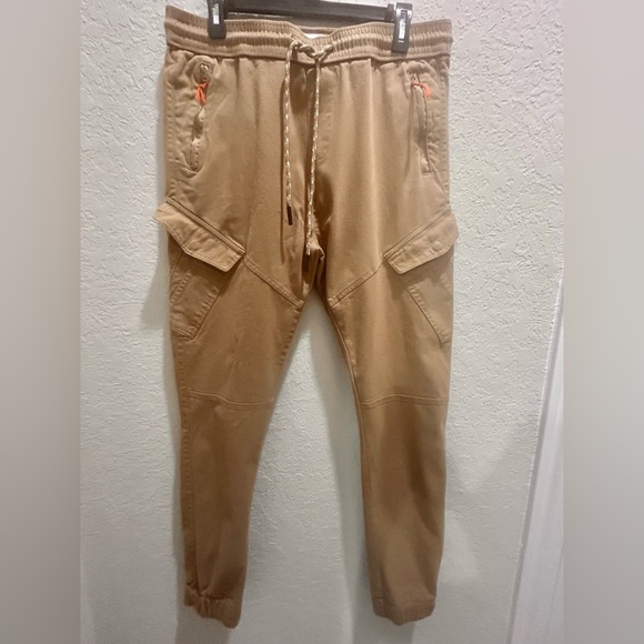 Across The Pond Mens Pants Khaki Large Jogger Drawstring Elastic Waist Cotton - Picture 1 of 6